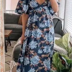 Abercrombie & Fitch Blue and White Ruffled Maxi Dress